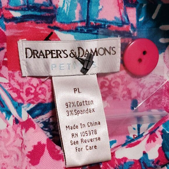 New Drapers & Damons Womens Button-Up Jacket Pink Teal Tropical Cotton-Blend PL - Picture 5 of 7